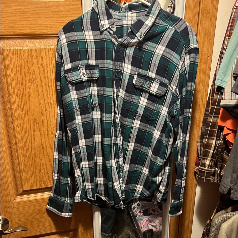 Faded Glory Green and Blue Plaid Flannel
